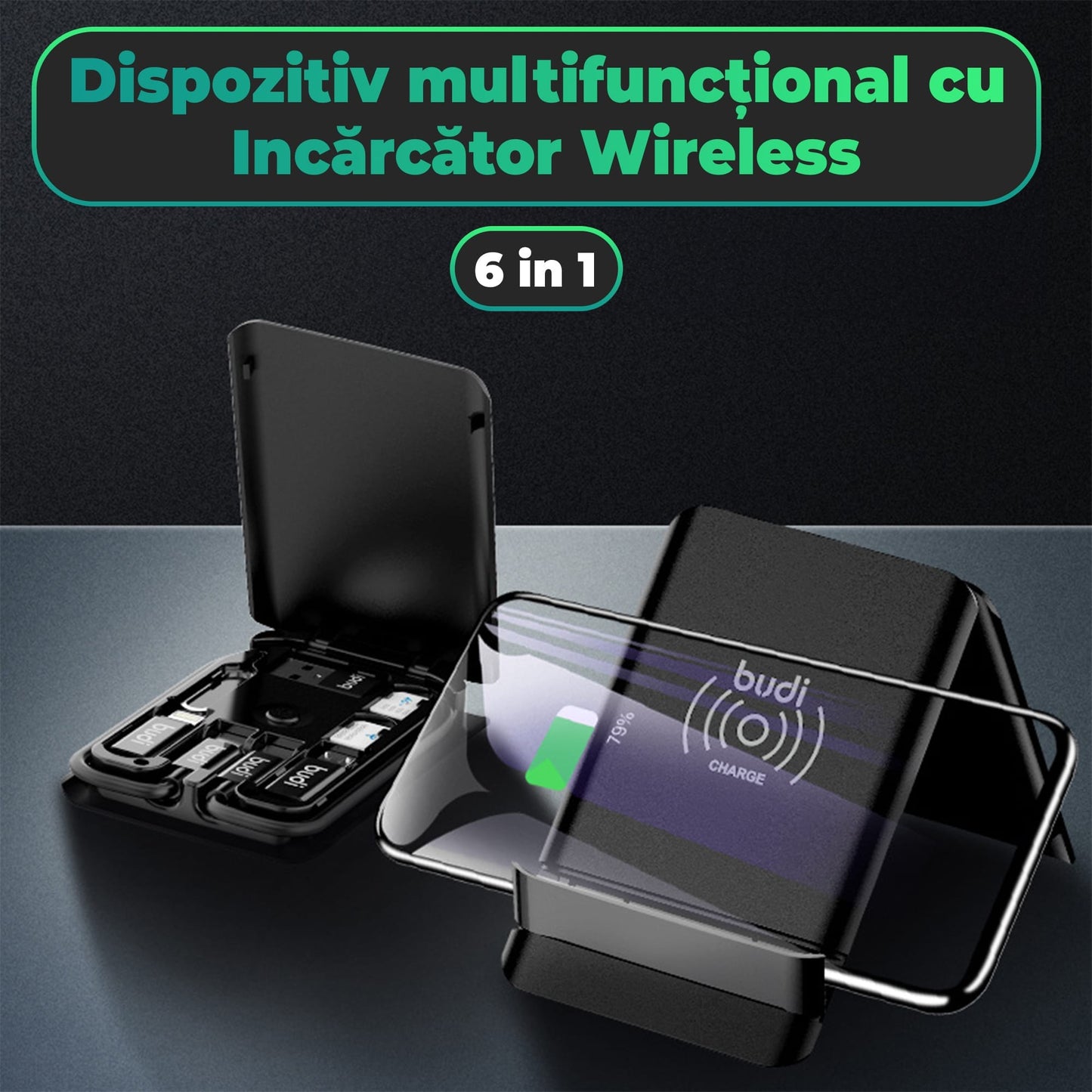 Incarcator Wireless 15W Fast Charge, Negru