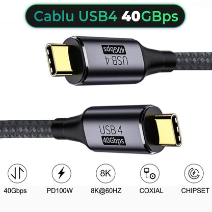 Cablu de date si Incarcare Rapida Timebox, Type-C la Type-C, 100W, 1,2m, USB4