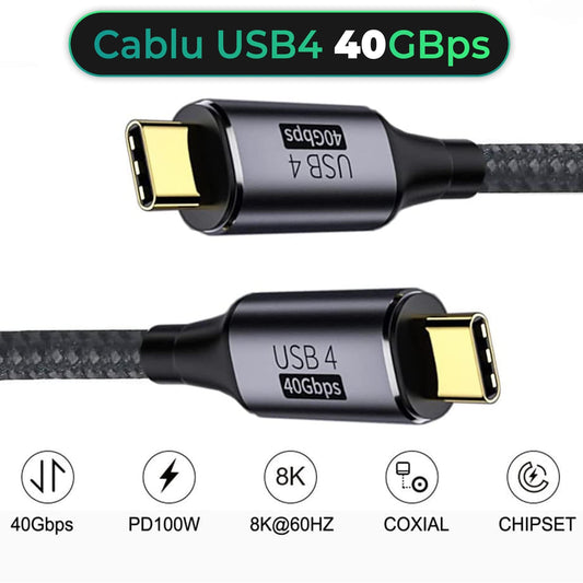 Cablu de date si Incarcare Rapida Timebox, Type-C la Type-C, 100W, 1,2m, USB4