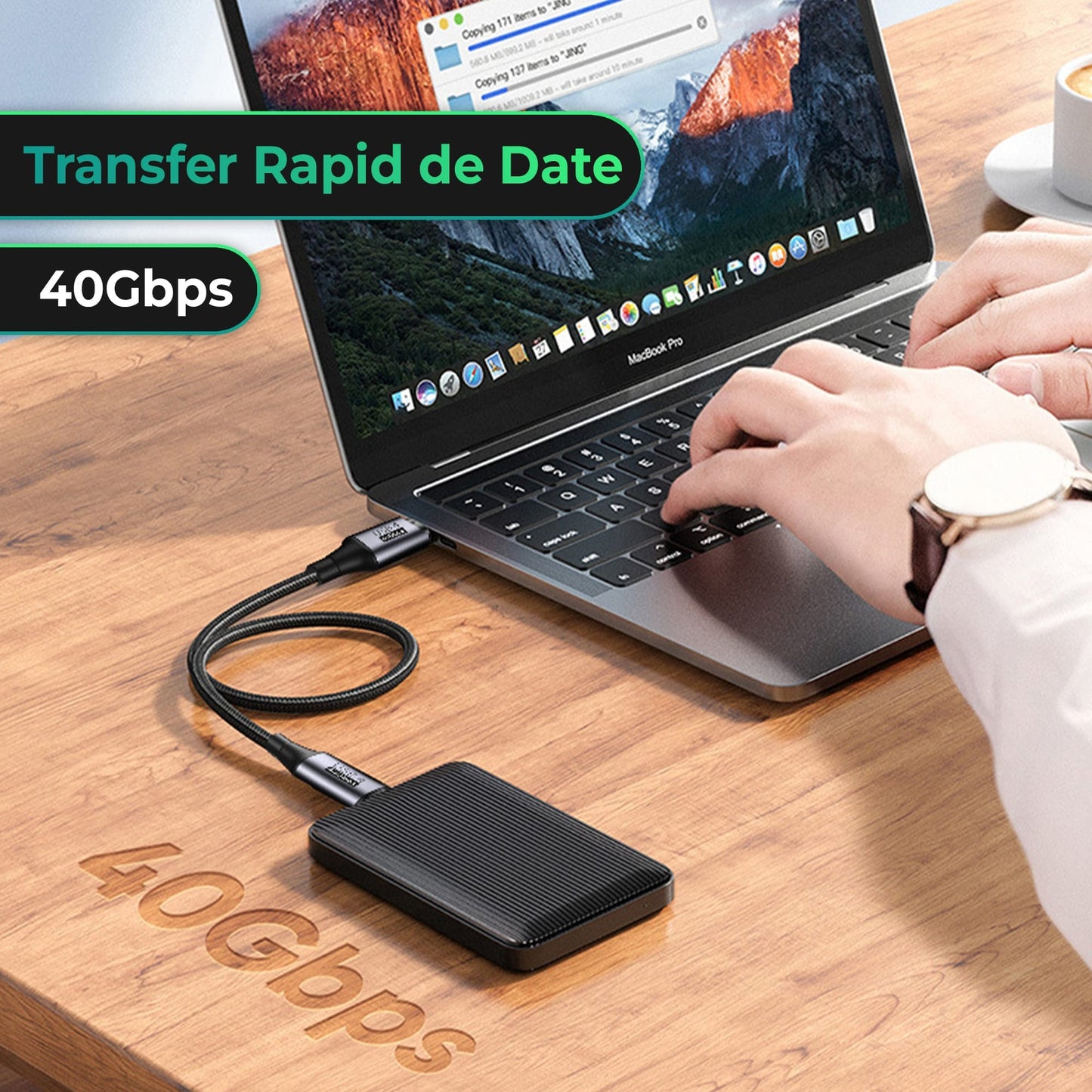 Cablu de date si Incarcare Rapida Timebox, Type-C la Type-C, 100W, 1,2m, USB4