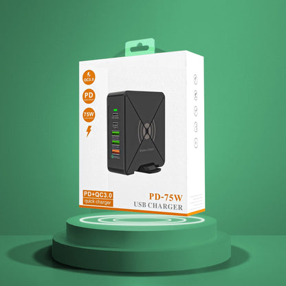 Incarcator Retea Timebox, 5 Porturi, 75W, 2 x USB, 2 x Type-C, Negru
