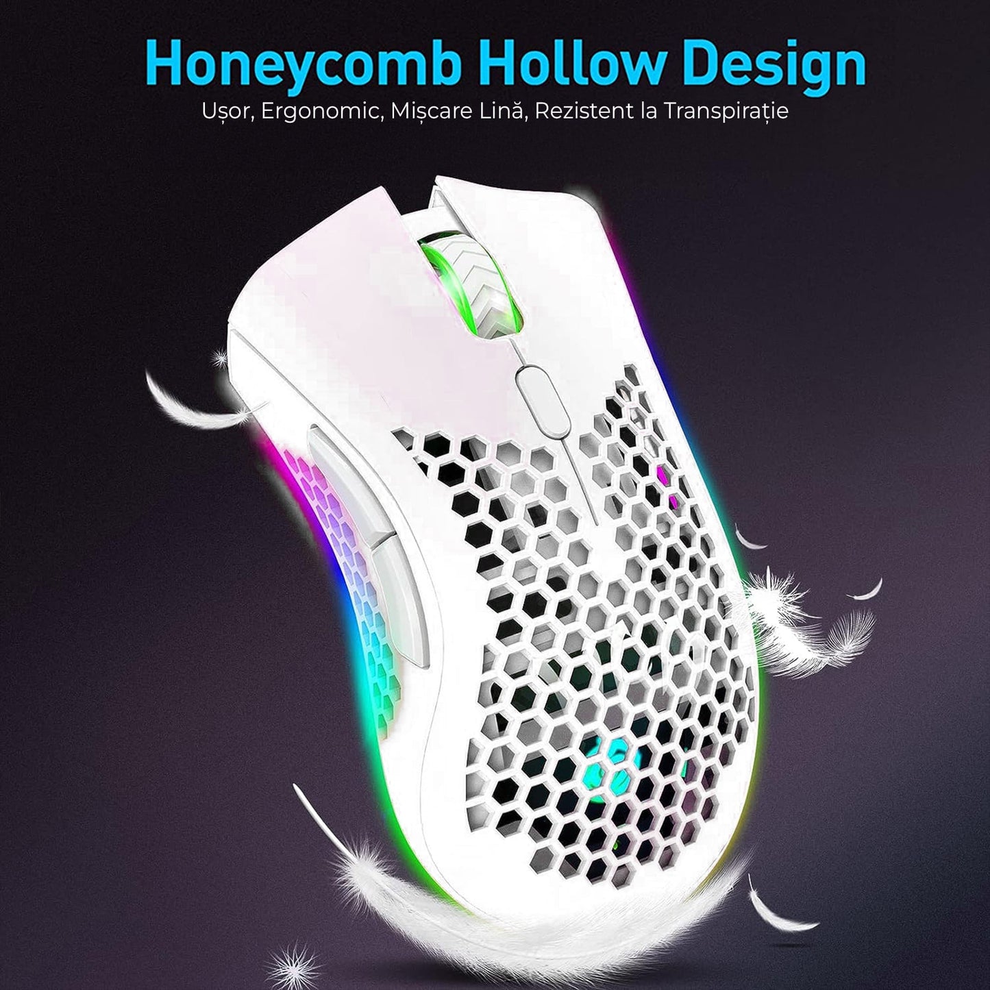 Mouse gaming wireless Timebox, ultrausor 95g, FastCharge, USB, 4 GHz, Alb