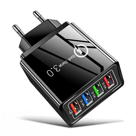 Incarcator Retea 4 porturi Timebox, 20W, 3 x USB, 1 x Quick-Charge 3, Negru