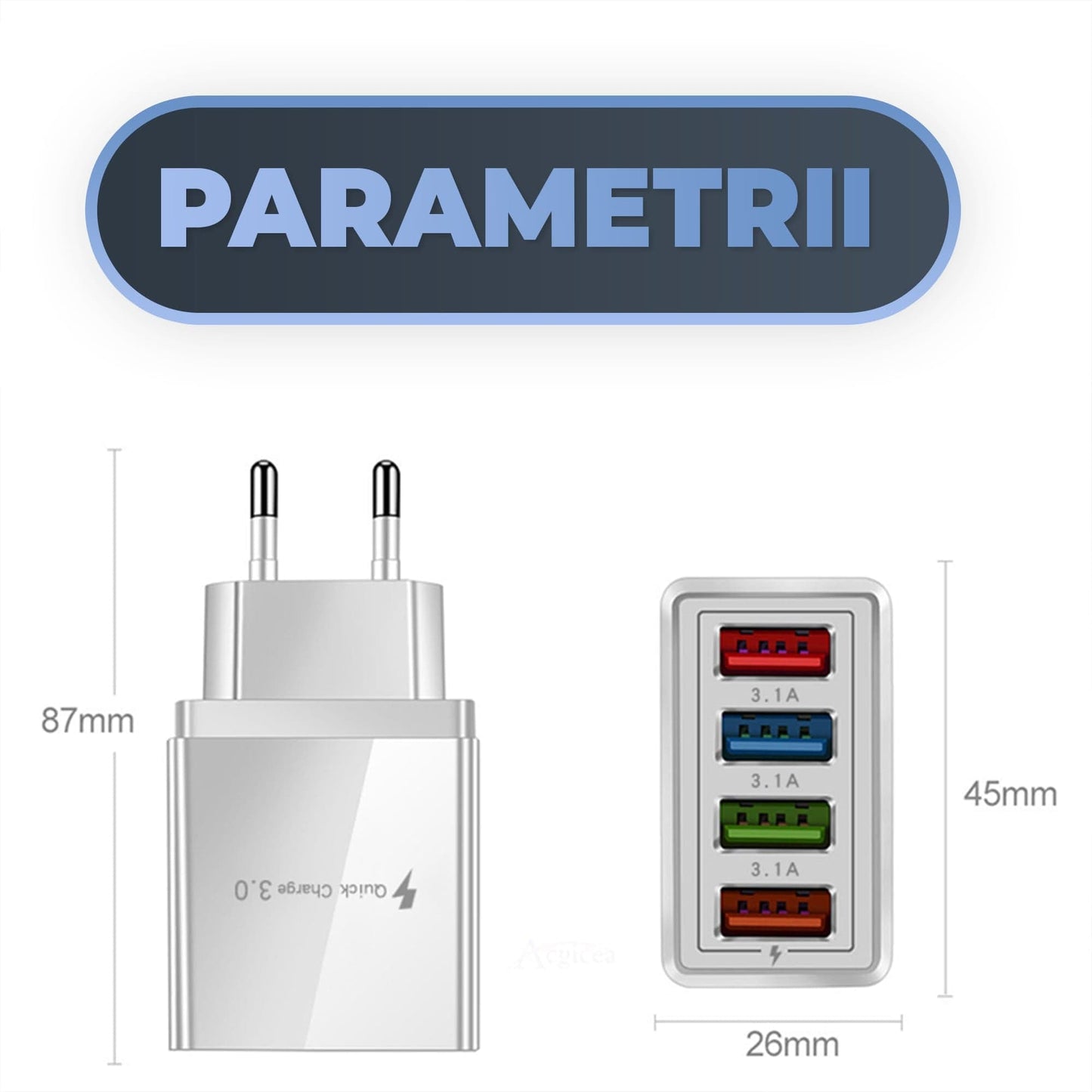 Incarcator Retea 4 porturi Timebox, 20W, 3 x USB, 1 x Quick-Charge 3, Negru