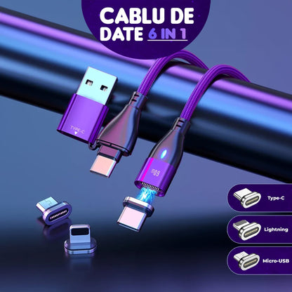 Cablu de date si Incarcare Rapida Timebox, 6 in 1, 60W, 2m, QC 3, Magnetic, Mov