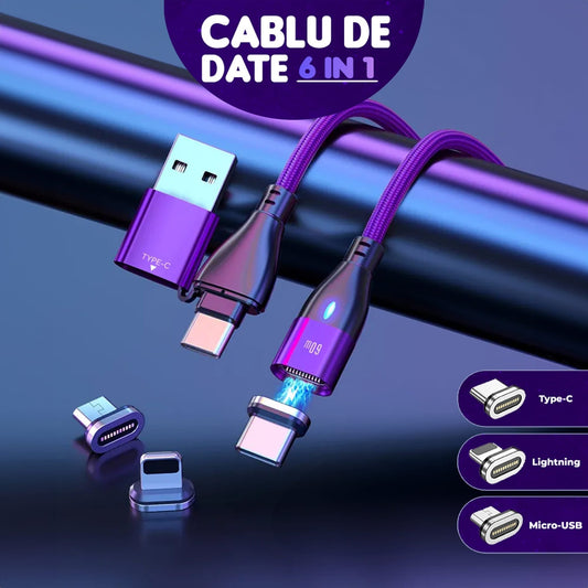Cablu de date si Incarcare Rapida Timebox, 6 in 1, 60W, 2m, QC 3, Magnetic, Mov