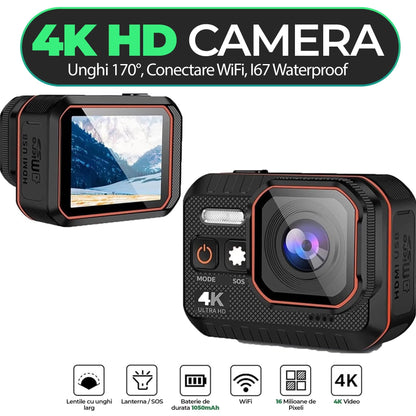 Camera de actiune VIRAN, inregistreaza pana la 4K 60FPS, lentina de protectie