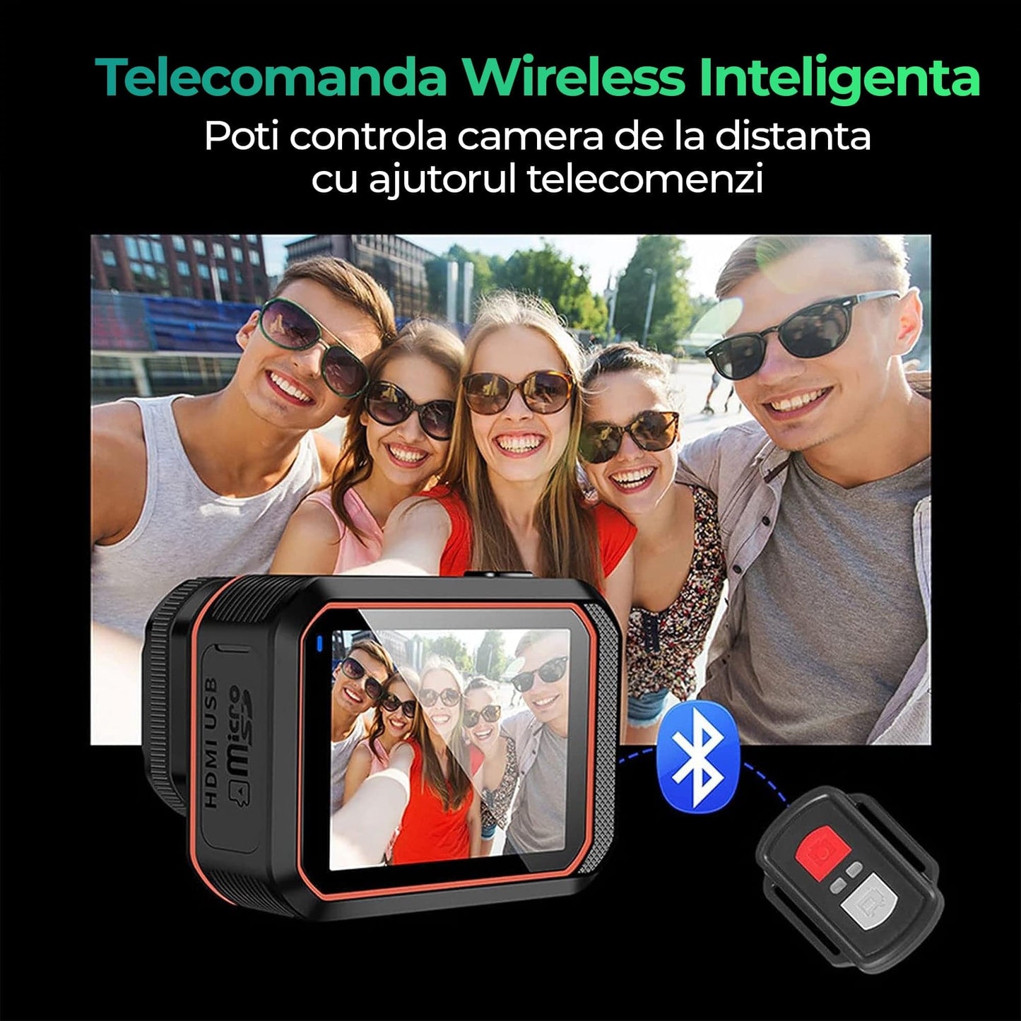 Camera de actiune VIRAN, inregistreaza pana la 4K 60FPS, lentina de protectie