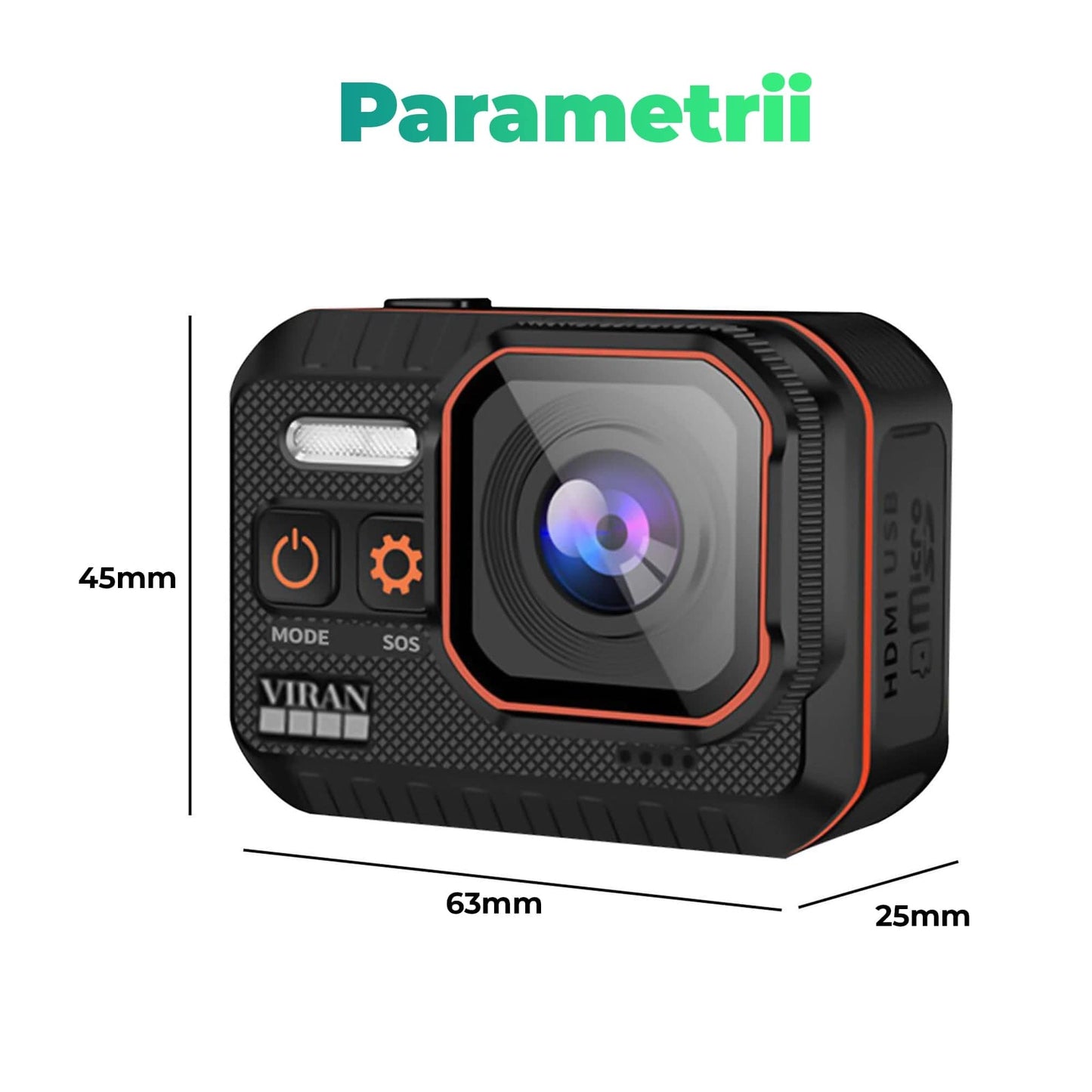 Camera de actiune VIRAN, inregistreaza pana la 4K 60FPS, lentina de protectie
