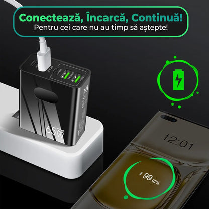 Incarcator Retea Timebox, 5 Porturi, 65W, 3 x USB, 2 x Type-C, QC 3, Negru