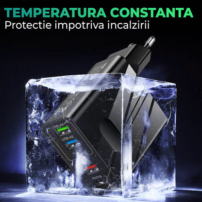 Incarcator Retea Timebox, 5 Porturi, 65W, 3 x USB, 2 x Type-C, QC 3, Negru