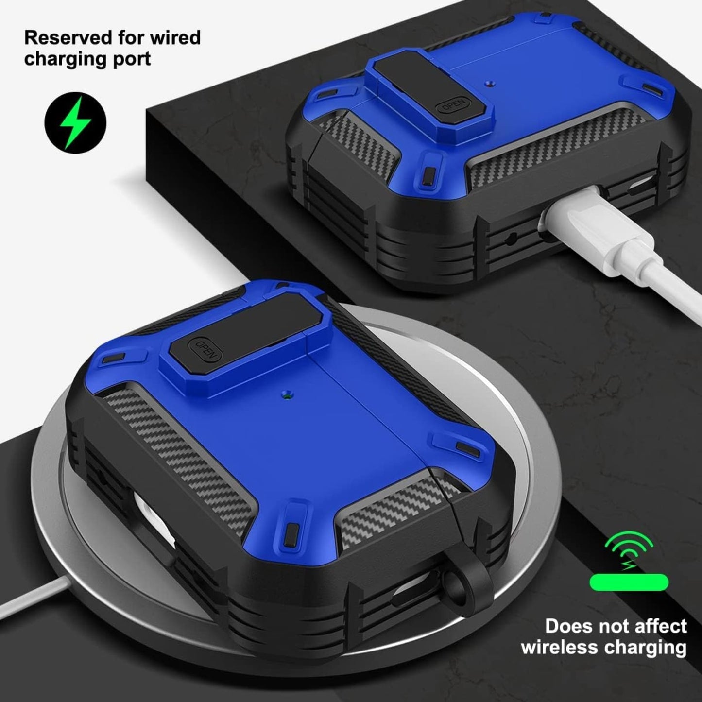 Husa de protectie Timebox, Airpods Pro, Negru/Albastru