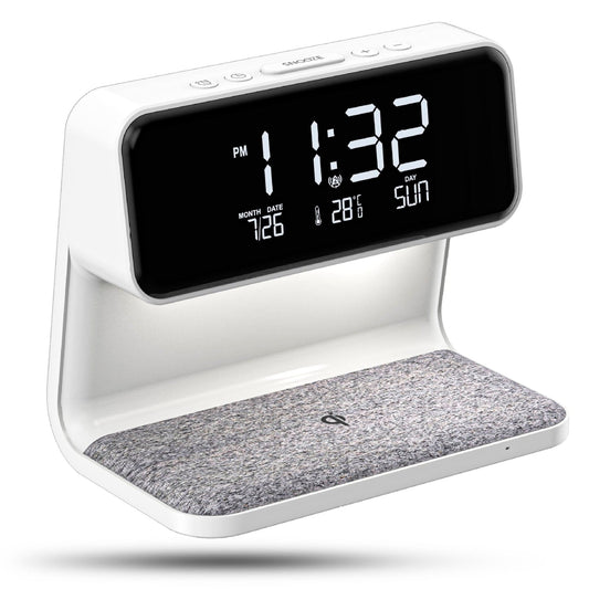 Incarcator Wireless Timebox, 10W, cu ceas digital si alarma, Alb