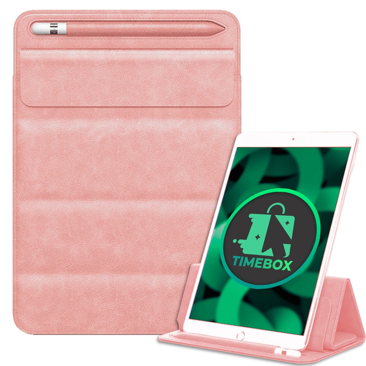 Husa pentru iPad 9 Timebox, 7"/10, 2"/10, 5"/11", cu suport pentru pix, Roz
