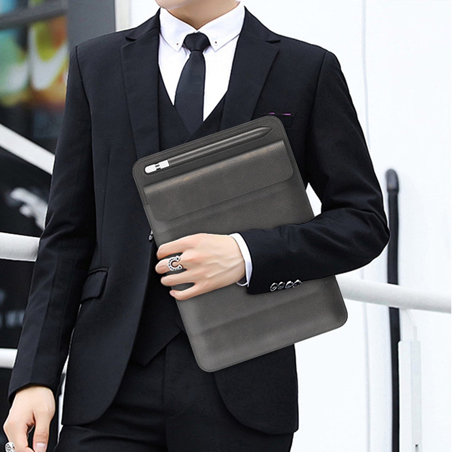 Husa pentru iPad 9 Timebox, 7"/10, 2"/10, 5"/11", cu suport pentru pix, Negru
