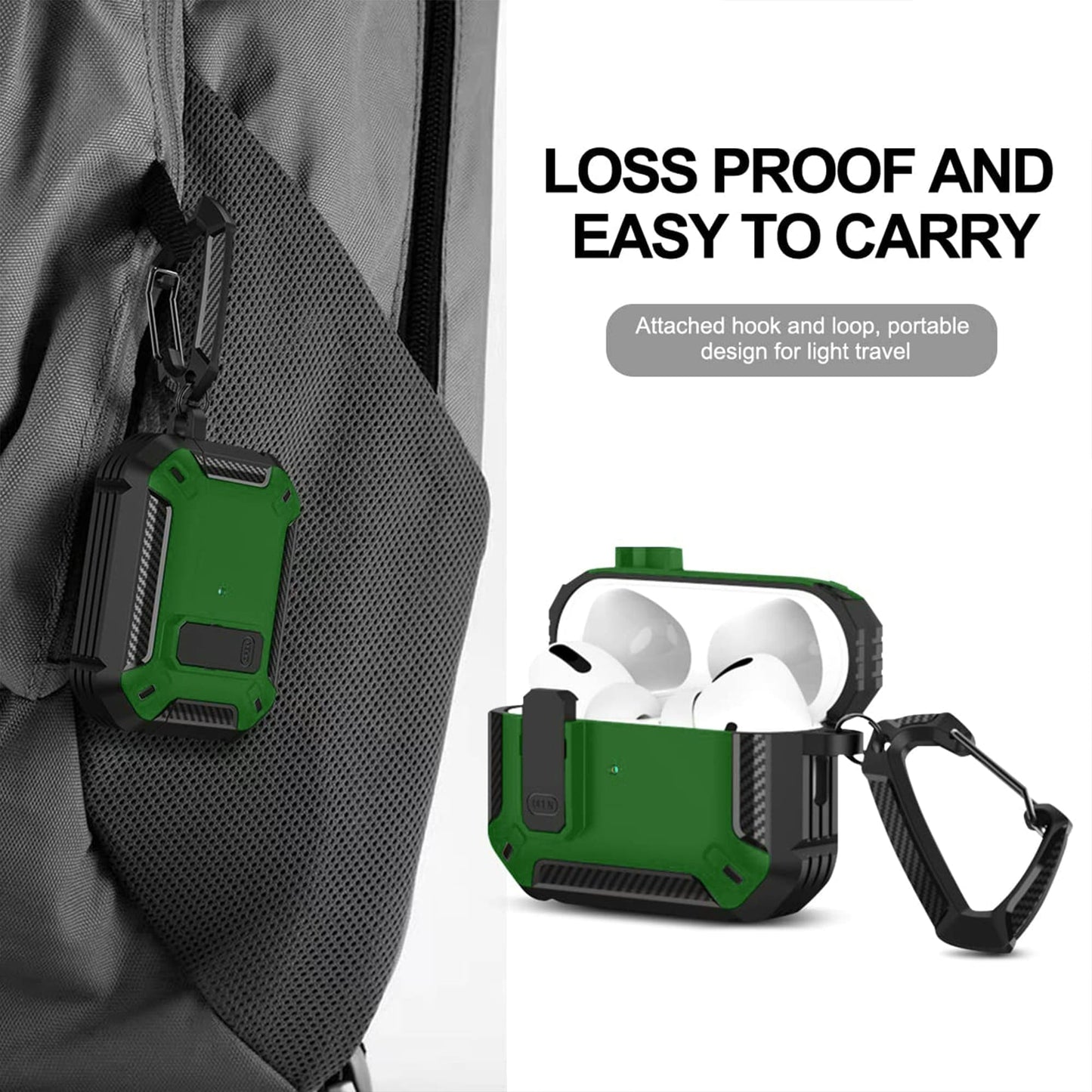 Husa de protectie Timebox, Airpods Pro, Negru/Verde