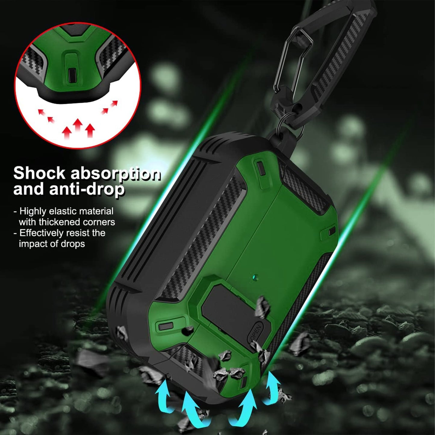 Husa de protectie Timebox, Airpods Pro, Negru/Verde