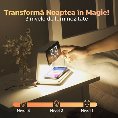 Incarcator Wireless Timebox, 10W, cu ceas digital si alarma, Alb