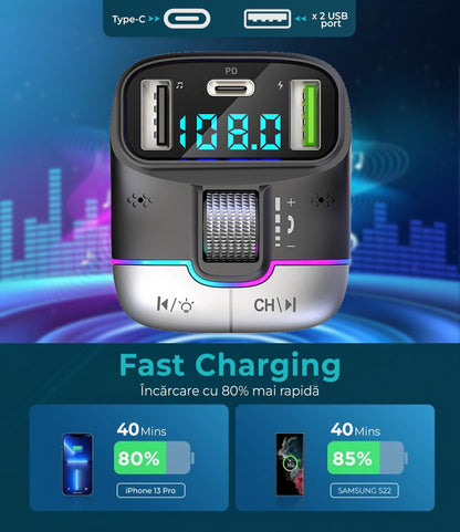 Modulator FM Timebox, GZ01, Hands-Free, QC 3, USB, Port USB Type-C, Bluetooth 5
