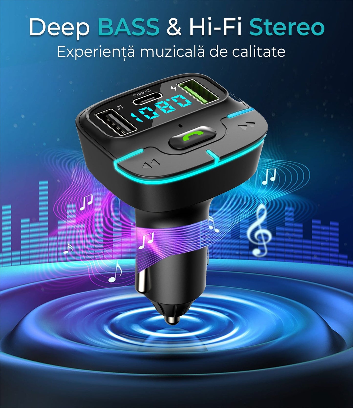 Modulator FM Timebox, GZ03, Handfree, QC 3, USB, Port USB Type-C, Bluetooth 5