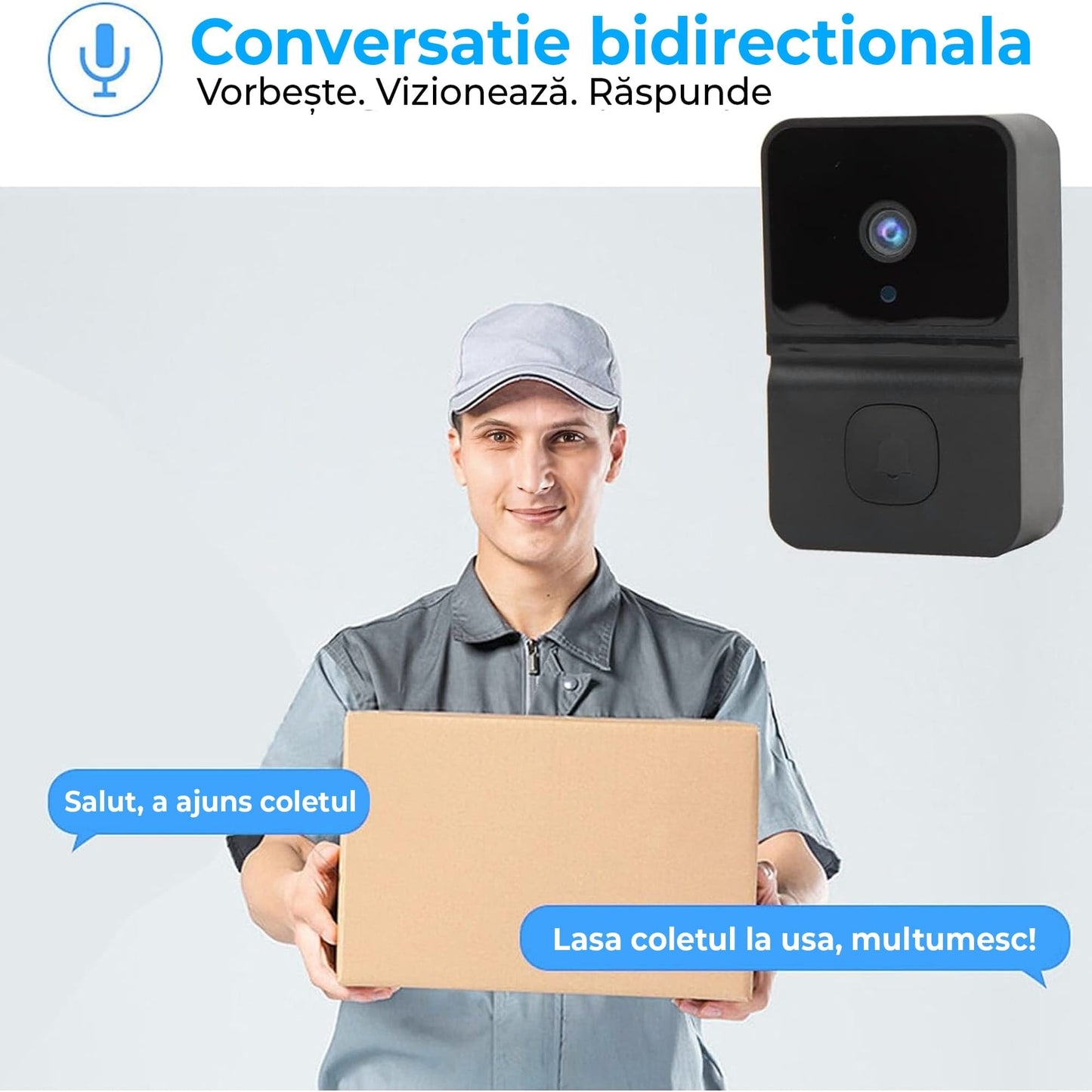 Sonerie Video Camera Wireless Timebox, 720P, cu microfon audio, Negru