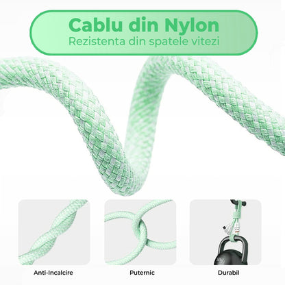 Cablu Date si Incarcare Rapida Timebox, 3 in 1, 66W, 1,2m, QC 3, USB, Verde