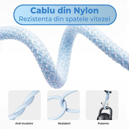 Cablu Date si Incarcare Rapida Timebox, 3 in 1, 66W, 2m, QC 3, USB, Albastru