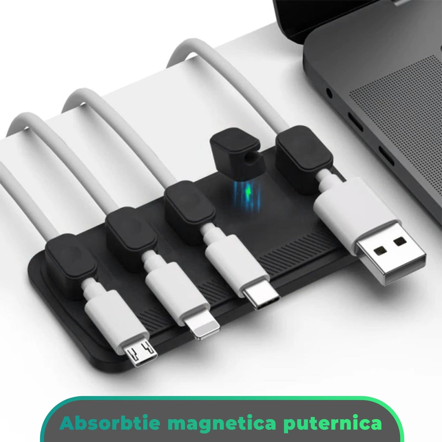 Organizator de cabluri Magentic Timebox, cu 5 locuri, masa, noptiera, Negru