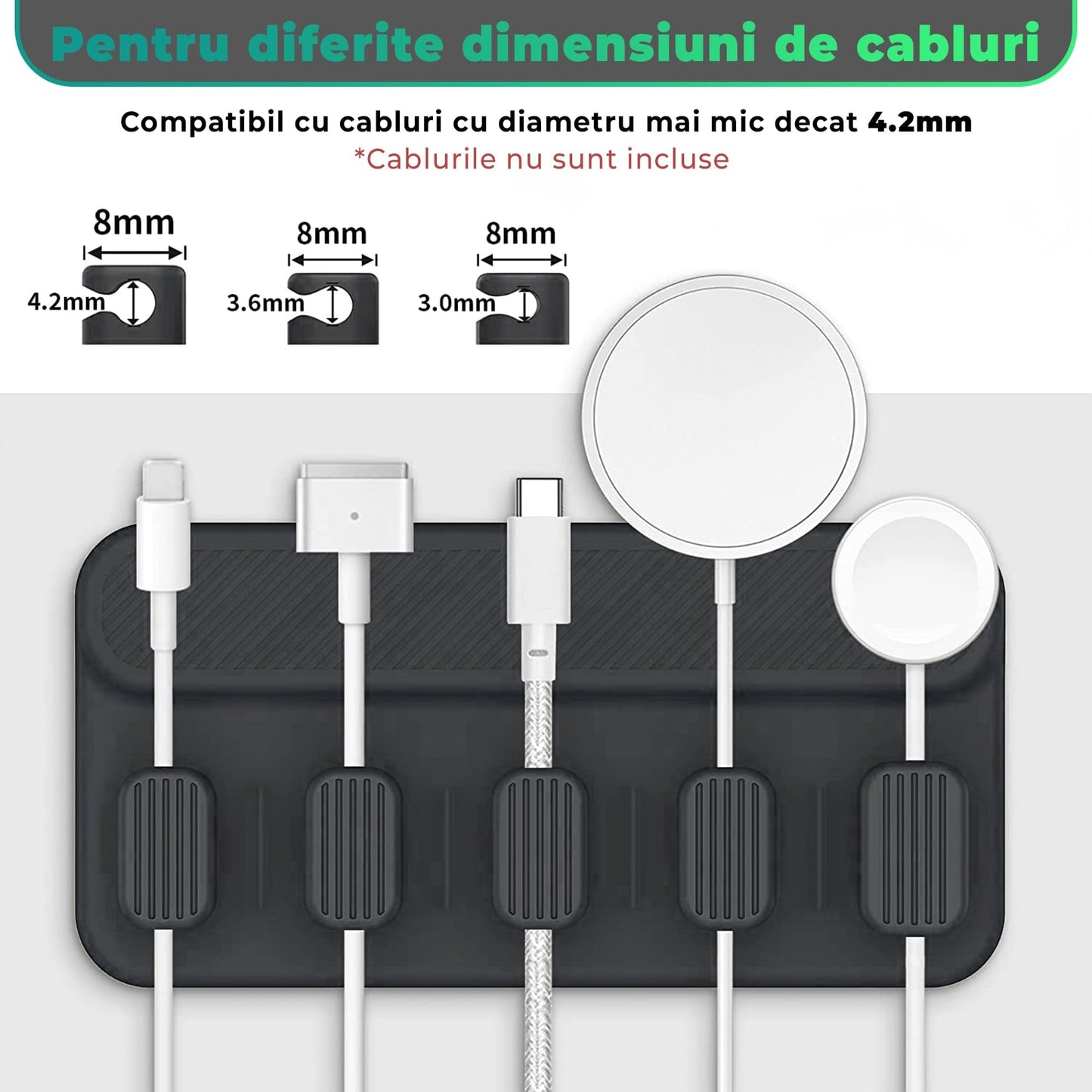 Organizator de cabluri Magentic Timebox, cu 5 locuri, masa, noptiera, Negru