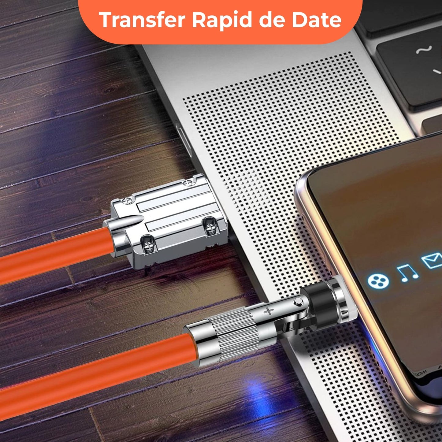 Cablu de date si incarcare Rapida Timebox, 3 in 1, 120W, 1,8m, Portocaliu