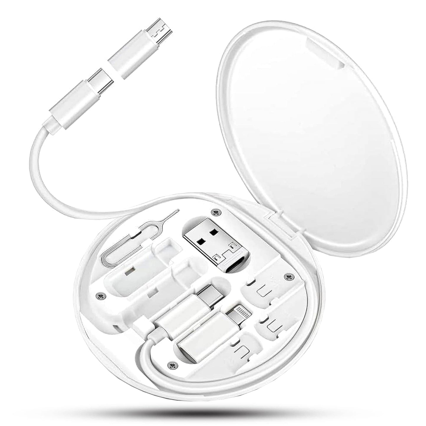 Cablu de date 5 in 1, 60W, Multifunctional, Organizator cabluri, Type-C, Alb