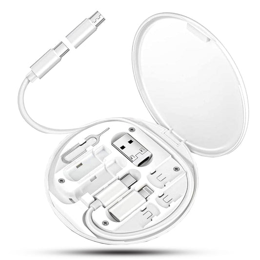 Cablu de date 5 in 1, 60W, Multifunctional, Organizator cabluri, Type-C, Alb