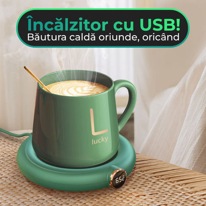 Incalzitor inteligent pentru cana Timebox, cu USB, pana la 75°C, 3 trepte, Verde