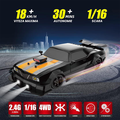 Masina cu telecomanda RC Timebox, 20km/h, 1:16, Drift car, Negru/Portocaliu