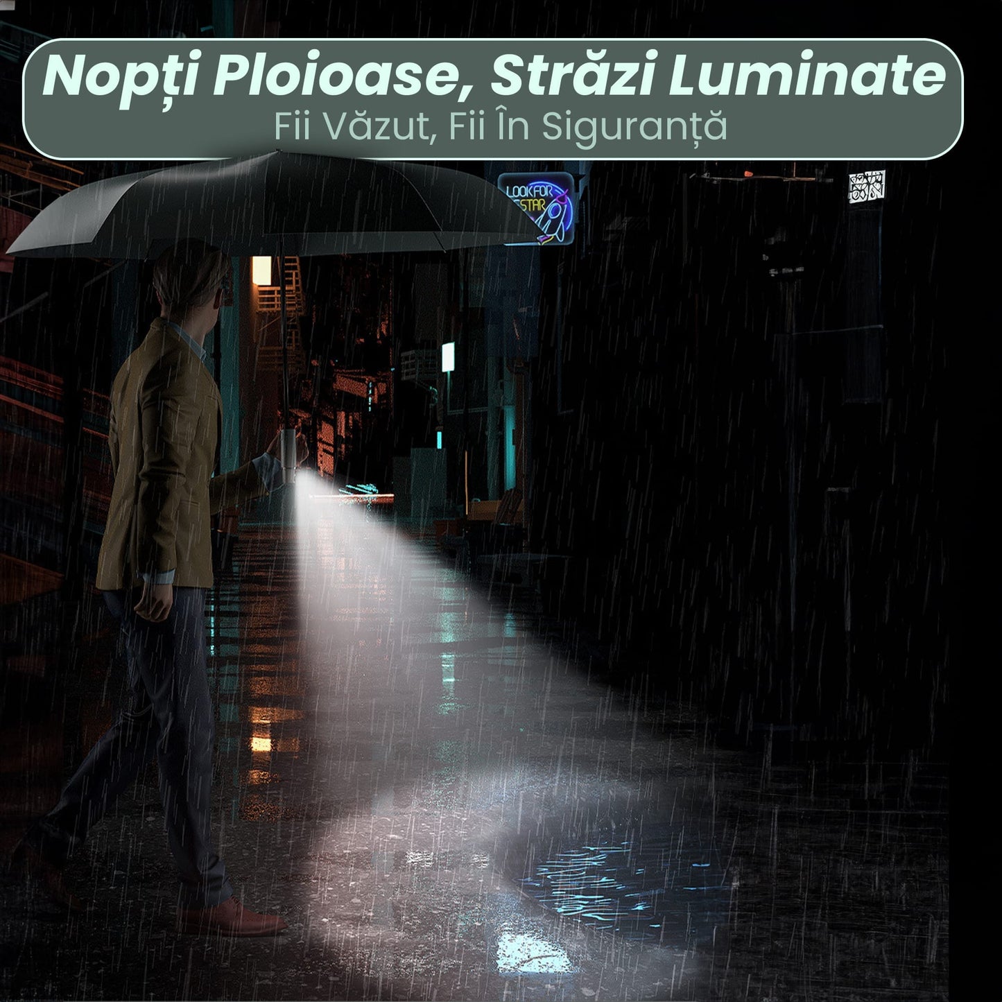 Umbrela pliabila Timebox, cu lanterna LED, Verde