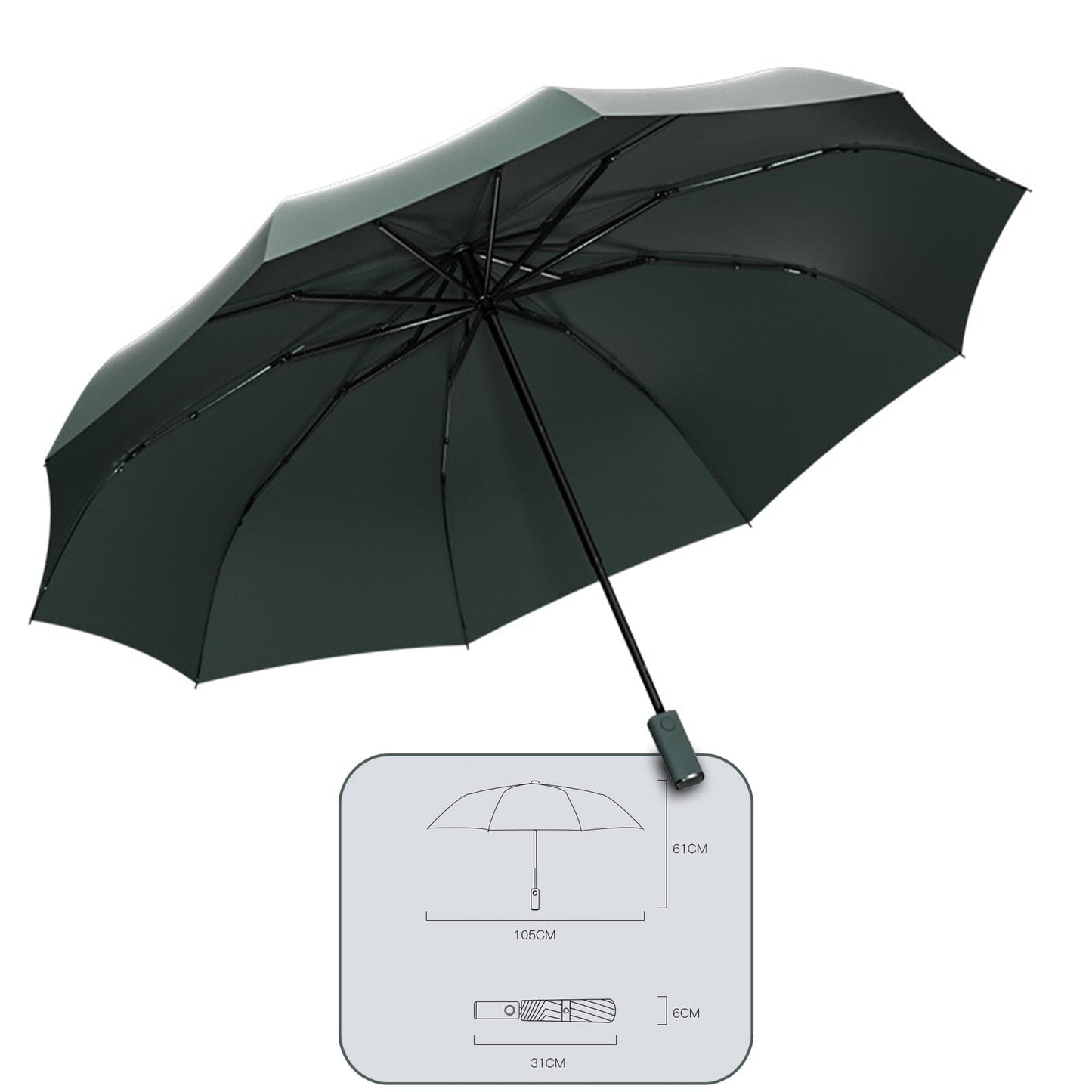Umbrela pliabila Timebox, cu lanterna LED, Verde