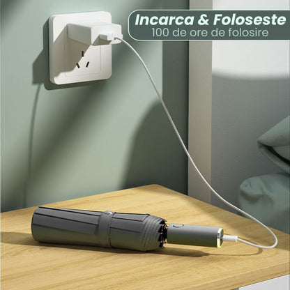 Umbrela pliabila Timebox, cu lanterna LED, Negru