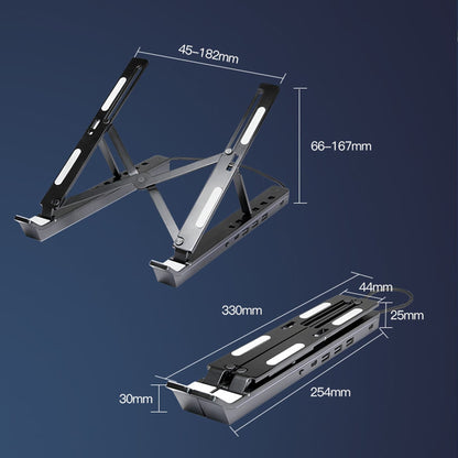Suport pentru laptop si tableta 12-18" Timebox, Hub adaptor 3 x USB, Negru
