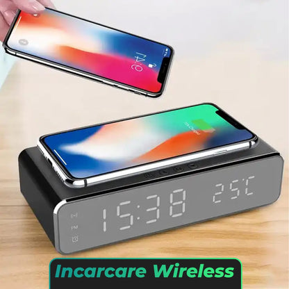 Incarcator Wireless Timebox, 10W, cu ceas digital si alarma, Samsung, Negru