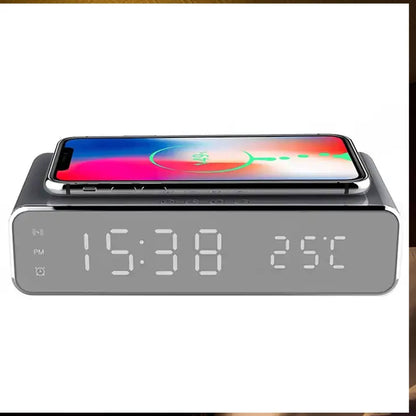 Incarcator Wireless Timebox, 10W, cu ceas digital si alarma, Samsung, Negru
