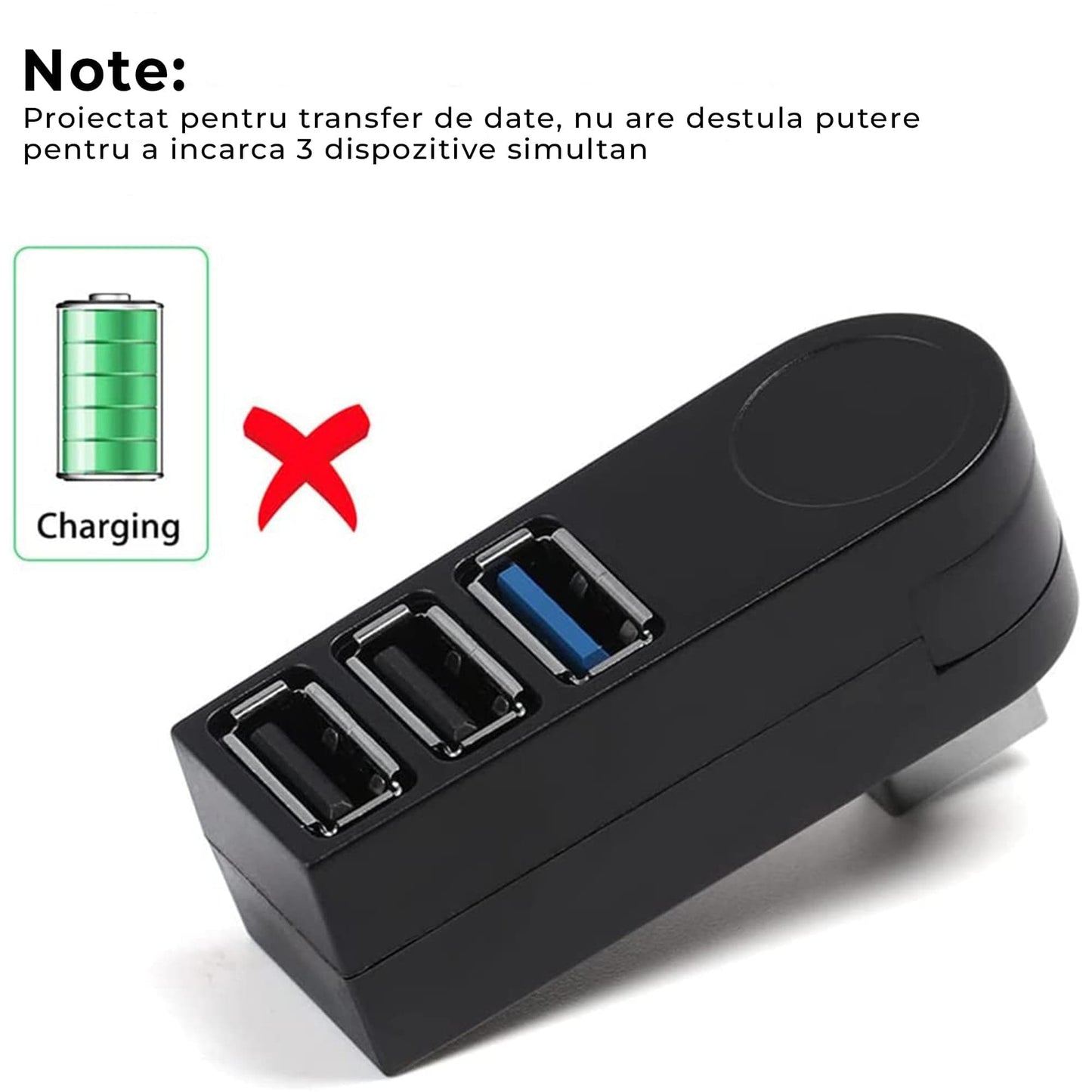 Hub USB extern 3 in 1, Adaptor cu 3 porturi, USB 3, Alb
