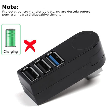 Hub USB extern 3 in 1, Adaptor cu 3 porturi, USB 3, Alb