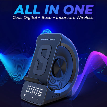 Incarcator Wireless Timebox, 10W, cu boxa incorporata, Negru
