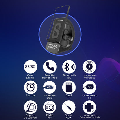 Incarcator Wireless Timebox, 10W, cu boxa incorporata, Negru