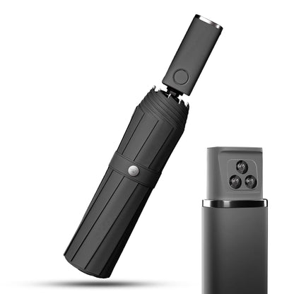 Umbrela pliabila Timebox, cu lanterna LED, Negru