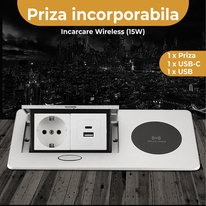 Priza incorporabila Timebox, in mobilier, blat bucatarie, masa sau birou, Negru