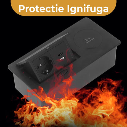 Priza incorporabila Timebox, in mobilier, blat bucatarie, masa sau birou, Negru