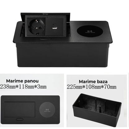 Priza incorporabila Timebox, in mobilier, blat bucatarie, masa sau birou, Negru