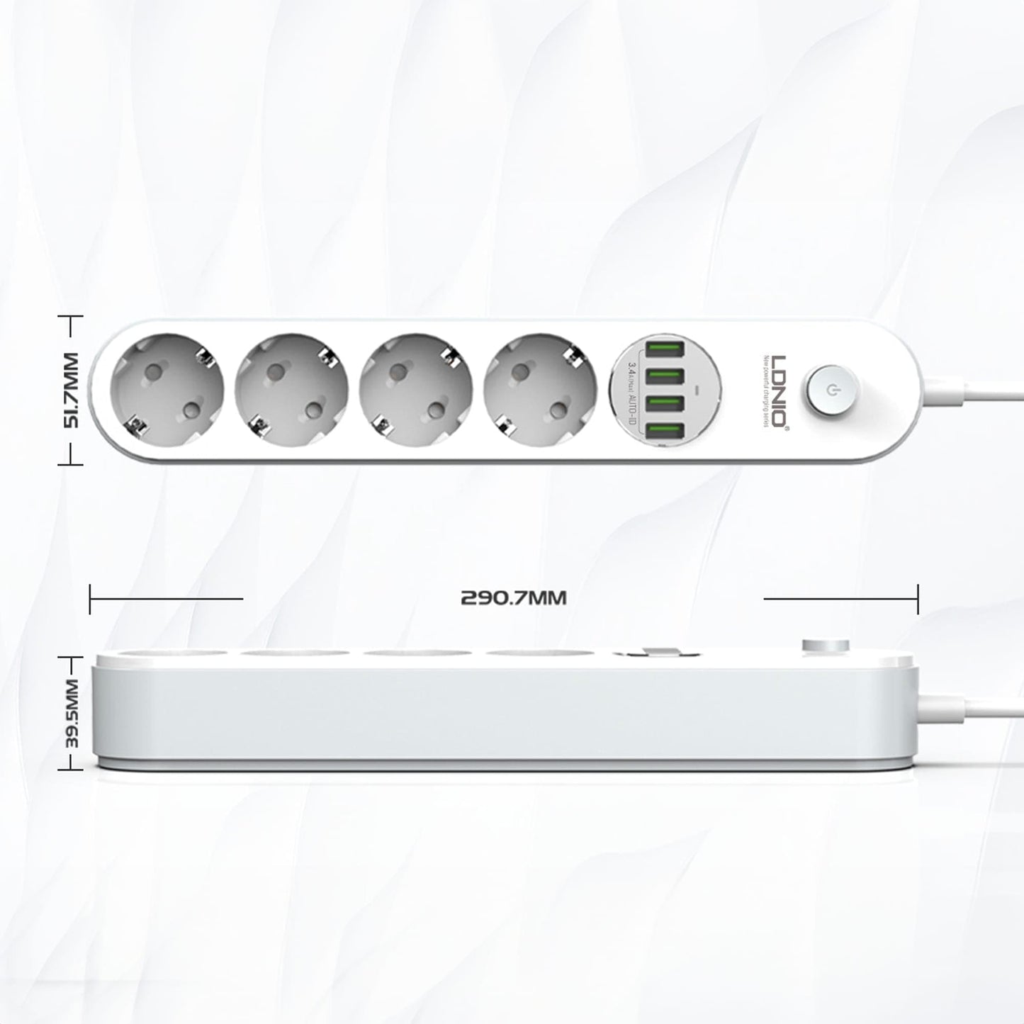 Prelungitor Timebox, 4 prize, 4 x USB, 2500W, buton ON/OFF, Alb