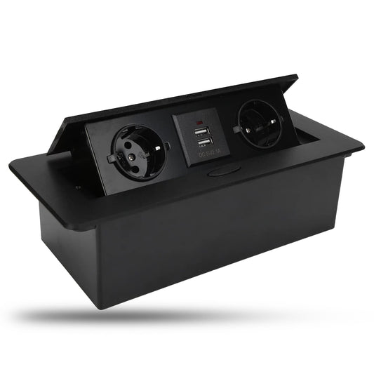 Priza incorporabila in mobilier Timebox, blat bucatarie, masa sau birou, Negru